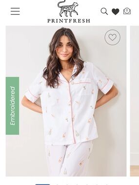 Printfresh White Embroidered Short Pajama Set with Pink Trim